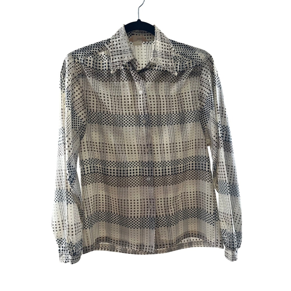 Vintage Jack Winter Geometric Polka Dot Button Down Blouse with Neck Tie Neutral
